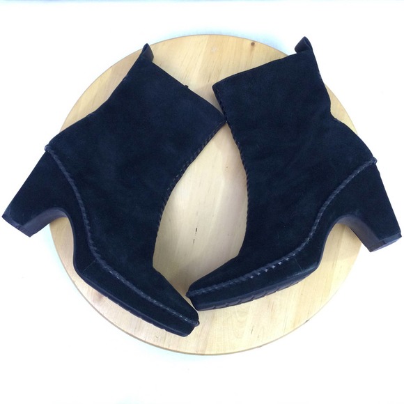 Linea Paolo Women's Suede Square Toe Chunky Heel Black Mid-Calf Pull On Boot 7 - Picture 8 of 16